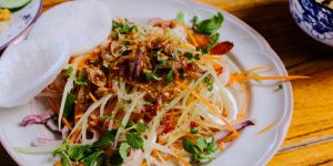 Mango salad with shrimps and squid