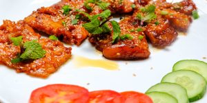 Grilled pork with sesame