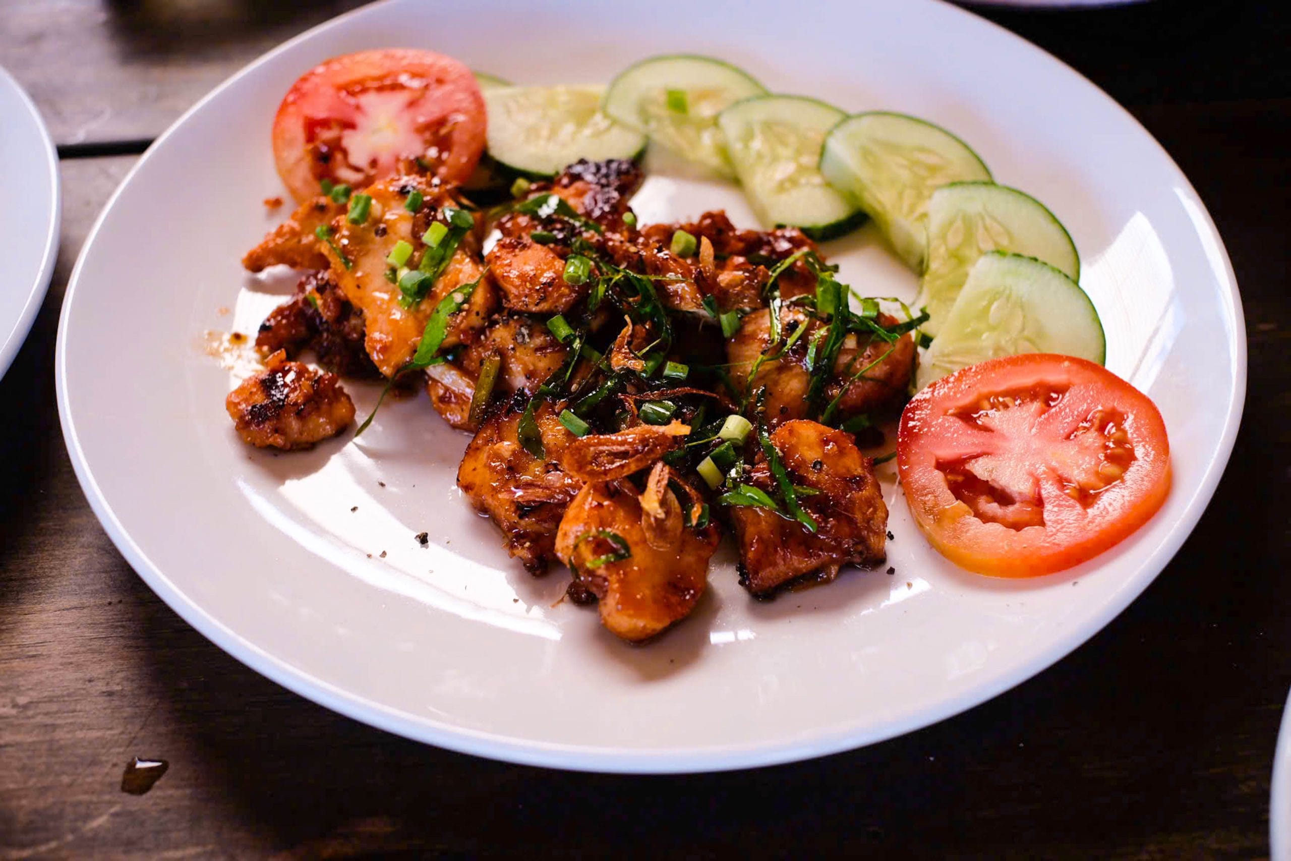 Grilled chicken with lemon leaves