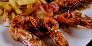 Grilled Bacon Wrapped Tiger Prawns